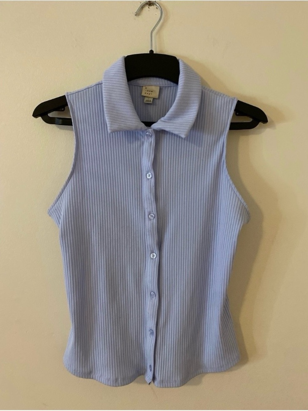 a new day Tenniscore Sleeveless Ribbed Button-Down Top in Baby Blue